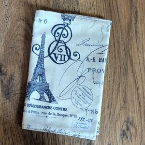 Handmade Vintage Parisian Print Upholstery Tweed Fabric Book Cover, Cream, Navy